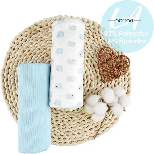 Miniatura 2 de lasoftan Manta de Punto para Envolver, Manta Receptora Ultra Suave y Elástica, Envolvente para Bebé Varón Recién Nacido, 40 x 30 pulgadas, 2 Piezas