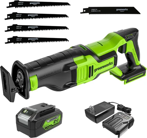 Miniatura 8 de Greenworks Sierra recíproca inalámbrica sin escobillas de 24 V (1-1/8") (2,700 SPM), solo herramienta