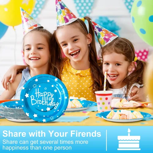 Miniatura 6 de Platos de papel de fiesta de feliz cumpleaños, platos de postre azules, 7 pulgadas, 50 unidades, decoración de fiesta de cumpleaños de lunares