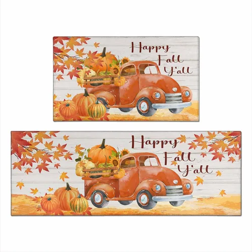 Miniatura 13 de Juego de 2 alfombras y tapetes de cocina de otoño, alfombras de cocina de Acción de Gracias, con respaldo antideslizante, decoraciones de otoño