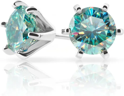 GIGAJEWE Aretes tipo dormilona de moissanita de corte redondo total de 2.0 quilates, chapados en oro blanco de 18 quilates, aretes de plata para