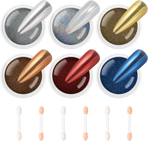 Miniatura 13 de AIMEILI Polvo de uñas de cromo perlado, vegano, libre de crueldad, 12 colores Aurora Metálico Holográfico efecto espejo pigmento para arte de uñas