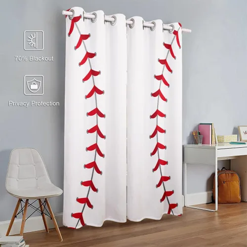 Miniatura 2 de Cortinas opacas de 42 x 63 pulgadas (2 paneles) con ojales para oscurecer la parte superior para dormitorio y sala de estar, deportes, béisbol