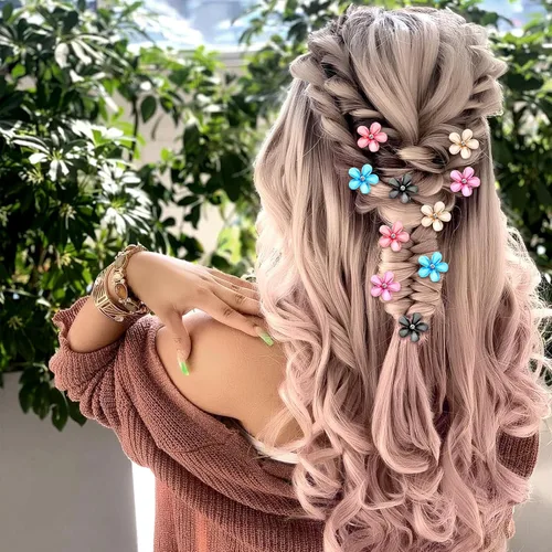 Miniatura 4 de 10 pinzas para el cabello de flores para niñas, pinzas pequeñas para el cabello, mini pinzas de flores con cristal, bonitos clips de garra de metal