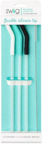 Miniatura 2 de Swig Life Pajitas Reutilizables Blanco + Aguamarina + Negro Juego de Pajitas Altas y Cepillo de Limpieza, Cada Pajita Mide 14 Pulgadas de Largo