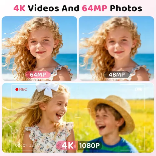 Miniatura 2 de Cámara digital, cámara 4K Vlogging para niños con zoom de 64 MP y 16X antivibración, cámara digital para niños de 3 a 12 años, regalos de cumpleaños