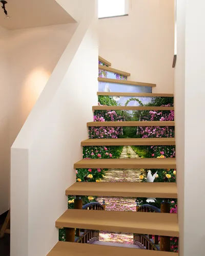 Miniatura 5 de FLFK Calcomanías para escaleras, calcomanías para escaleras, calcomanías para despegar y pegar, caminos de flores y césped, calcomanías