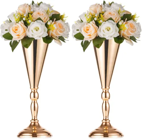 Miniatura 18 de 2 piezas de jarrón de metal para mesa de boda con flores en forma de trompeta, centro de mesa decorativo de 9.8 pulgadas, arreglos de flores