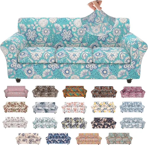 Miniatura 38 de Fundas elásticas para silla, fundas elásticas para sillón de 2 piezas, fundas de sofá lavables con diseño floral para sillón, protector de muebles