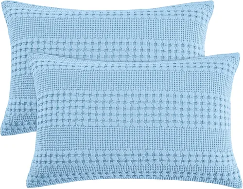 Miniatura 19 de PHF Fundas de almohada con tejido de gofre de 24" x 24", paquete de 2, funda de almohada cuadrada 100% algodón para decoración de ropa de cama, sin