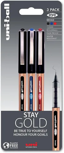 Miniatura 6 de uni-ball On Point 'Stay Gold' Eye - Bolígrafos anchos para escritura a mano, paquete de 3 en tinta azul