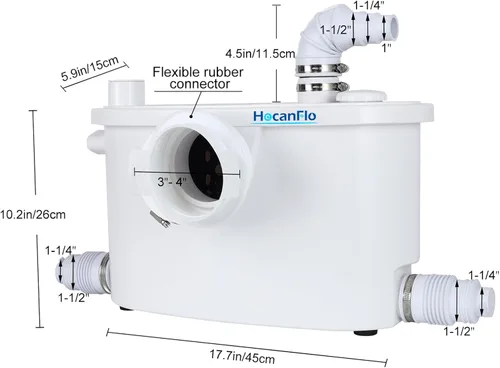 Miniatura 3 de 500pro - Bomba maceradora con cuchillas impulsoras, bomba de alcantarillado, 3 conexiones para baño, fregadero, sótano, eliminación de agua