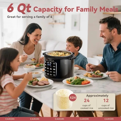 Miniatura 3 de CARORI Olla a presión eléctrica 9 en 1 de 6 cuartos, olla interior de acero inoxidable, cocina multifunción programable de 12 con diseño