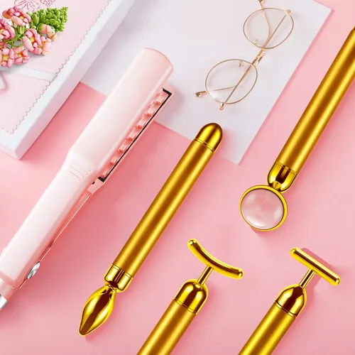 Miniatura 8 de Rodillo masajeador facial 4 en 1, rodillo de cara de oro de 24 quilates, masaje de nariz para masaje facial facial, herramientas para el cuidado