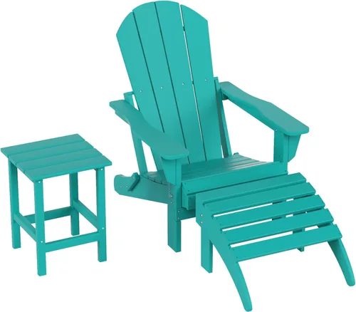 Miniatura 12 de WestinTrends Reposapiés otomano Adirondack para patio al aire libre, taburete de madera de polietileno para todo tipo de clima, ampliamente Azul