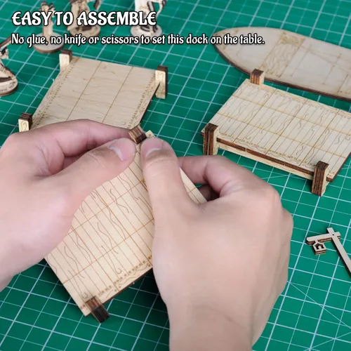 Miniatura 6 de Puente modular, muelle, pasarela, juego básico de 7 piezas de madera cortada con láser para D&D, Pathfinder, Dungeons & Dragons y otros
