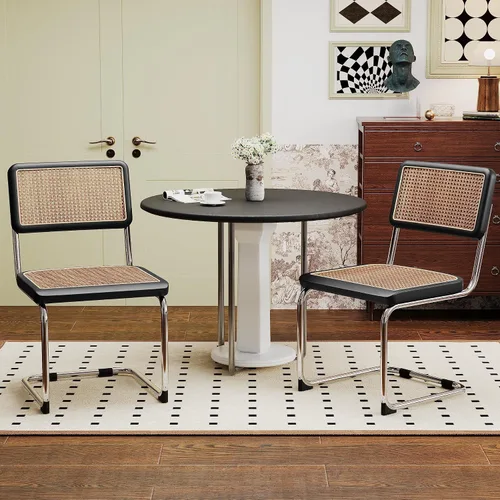 Miniatura 9 de Alunaune Juego de 2 sillas de comedor modernas de mediados de siglo, sillas de cocina tapizadas de ratán natural, sillas laterales sin brazos