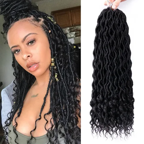 Miniatura 30 de Cabello de Ganchillo Goddess Locs - 8 Paquetes de 12 Pulgadas de Cabello Rizado Faux Locs de Ganchillo para Mujeres Negras, Cabello Rizado 1B-30#