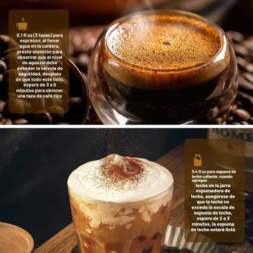 Miniatura 5 de Máquina de Espresso Eléctrica con Espumador de Leche 2 en 1 Eficiente Cafetera Moka de Aluminio con Operación de Un Toque para Cappuccinos, Café