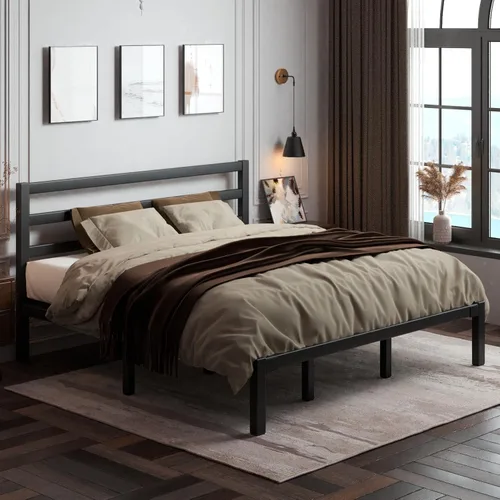 Miniatura 13 de LoVinson Base de cama tamaño King, base de cama de plataforma resistente con base de metal fuerte, almacenamiento debajo de la cama, base de Blanco