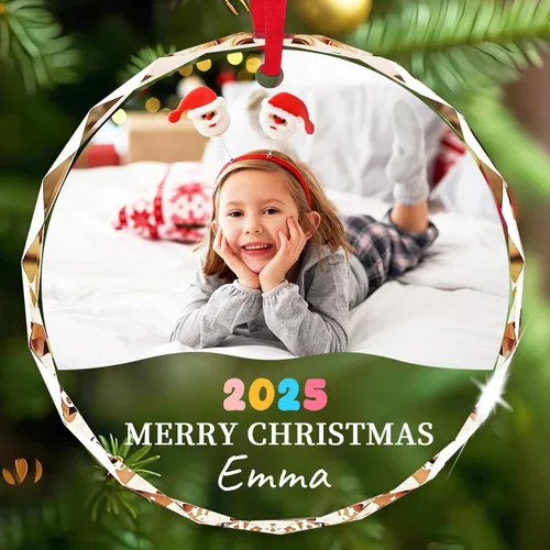 Miniatura 11 de Adornos de Navidad personalizados con foto, adorno de imagen de vidrio personalizado con nombres, decoración de cristal de árbol de Navidad, regalo