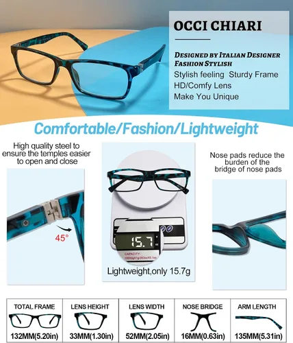 Miniatura 5 de OCCI CHIARI Gafas de lectura bifocales para hombres, lectores de protección ocular cuadrada de transición Azul