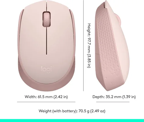 Miniatura 9 de Logitech Mouse inalámbrico M170 para PC, Mac, laptop, 2.4 GHz con mini receptor USB, seguimiento óptico, duración de la batería de 12 meses, Rosa