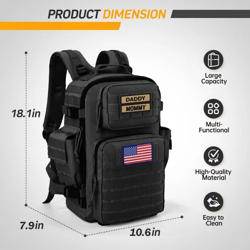 Miniatura 6 de SHARKMOUTH - Bolsa de pañales para papá para hombre, mochila militar para bebé con parches para senderismo, viajes, viajes de campamento, regalos