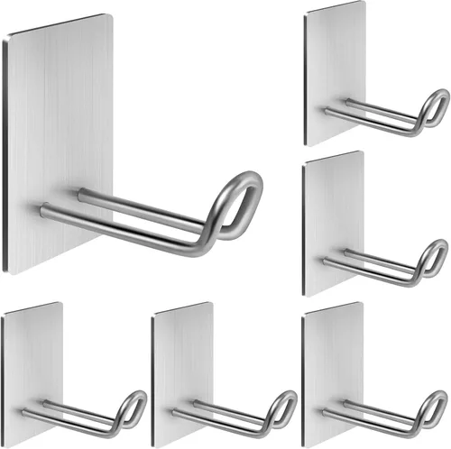 Miniatura 8 de Ganchos autoadhesivos resistentes, ganchos grandes de acero inoxidable para toallas, ganchos adhesivos sin taladro, ganchos largos para colgar Negro