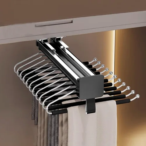 Miniatura 8 de Barra de valet extraíble para armario, soporte retráctil de 88.2 lbs, barra de armario ajustable de aleación de aluminio, riel de ropa extraíble