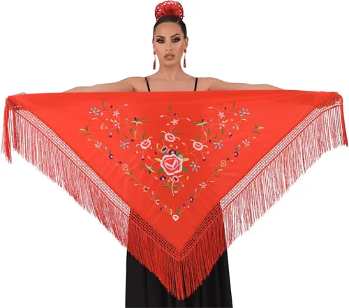 Miniatura 4 de Mantón de flamenco MEDIANO bordado a una cara. 160X75cm. Flecos de 5.9 in