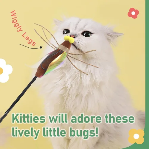 Miniatura 5 de SONGWAY Varita de juguete para gatos – Juguete de varita de gato con 4 piezas de repuesto de juguete de plumas de insecto, juguetes interactivos