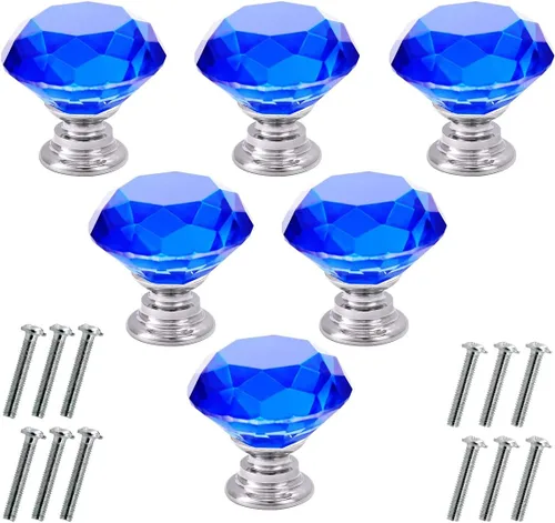 Miniatura 10 de Akstore 6 pomos de cristal para gabinetes de 1.18 pulgadas (1.181 in) con forma de diamante, para cajones de cocina, aparador, armario, tiradores