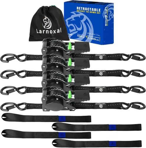 Miniatura 8 de Paquete de 4 correas retráctiles de trinquete, resistencia a la rotura de 1.500 libras, 1 pulgada x 10 pies, correas de amarre retráctiles