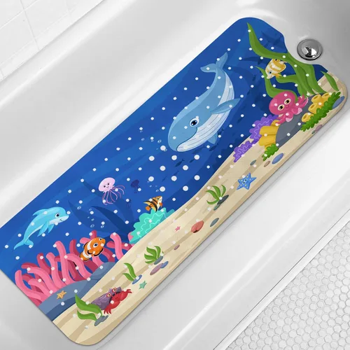 Miniatura 15 de LNOND Alfombra de baño para niños, alfombrilla de baño con diseño de tiburones marinos, alfombrillas de baño antideslizantes para niños