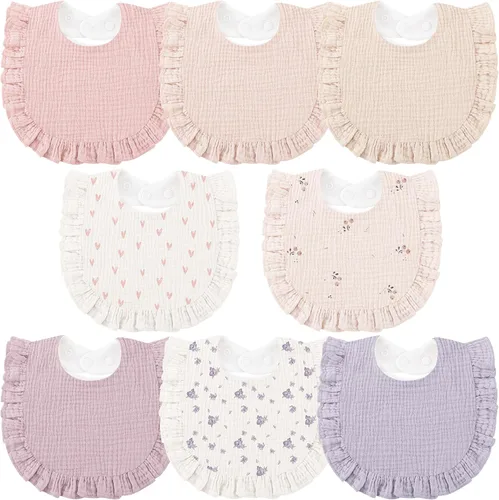 Bearmoss Paquete de 8 baberos de muselina para babeo y dentición, baberos suaves para niñas, niños, recién nacidos Rosa Púrpura