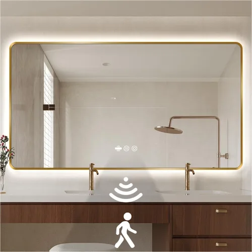 Miniatura 24 de Espejo LED Negro para Baño, 32"x24" Espejo de Baño Inteligente con Luces, Sensor de Movimiento, Antivaho, Regulable Sin Escalones y 3