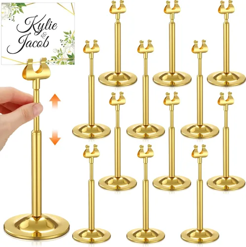 Miniatura 11 de Kathfly Juego de 12 soportes para números de mesa, ajustables, de metal, con clip de arpa, soporte de tarjeta desmontable para bodas, cumpleaños
