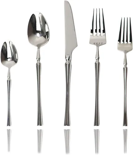 JASHII Juego de cubiertos de acero inoxidable 18/10 de 20 piezas para 4 personas, incluye cuchillo, tenedor/cuchara, pulido espejo (plateado)