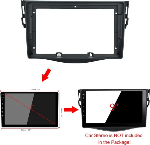 Miniatura 6 de Kit de montaje de montaje de 9 pulgadas con marco de tablero estéreo para coche, con arnés de alimentación, cable compatible con Toyota RAV4 2006 07