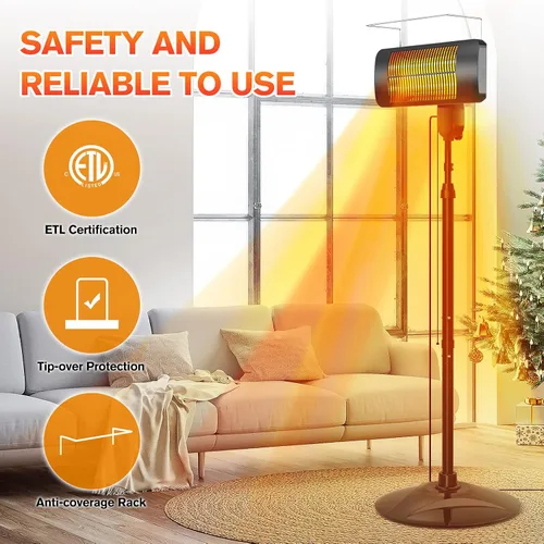 Miniatura 7 de Calentadores al aire libre para patio, 1500 W, 3 modos de calor y temporizador de 12H, calentador eléctrico impermeable IP54 con altura ajustable