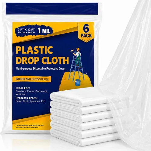Miniatura 9 de Láminas de plástico para pintores, paños de plástico para pintar, lona de tela de gota de pintura de 9 x 12 pies, cubierta de lona de plástico 3