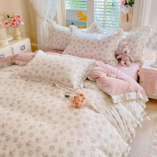 Miniatura 2 de Elegante juego de funda de edredón floral de 3 piezas, 100% algodón estético, funda de edredón y 2 fundas de almohada, juego de ropa de cama suave
