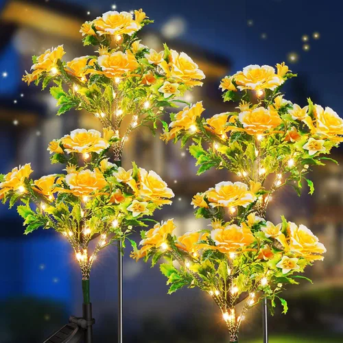 Neporal Luces solares de jardín, del atardecer al amanecer, flores al aire libre impermeables IP65 para decoración de jardín, luces solares, paquete