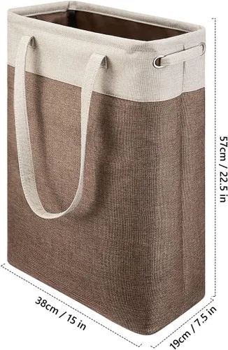 Miniatura 4 de Cesta de ropa sucia con asas beige y marrón, cesta de lavandería delgada plegable, cesta de ropa sucia estrecha, bolsa de lavandería plegable, cesto
