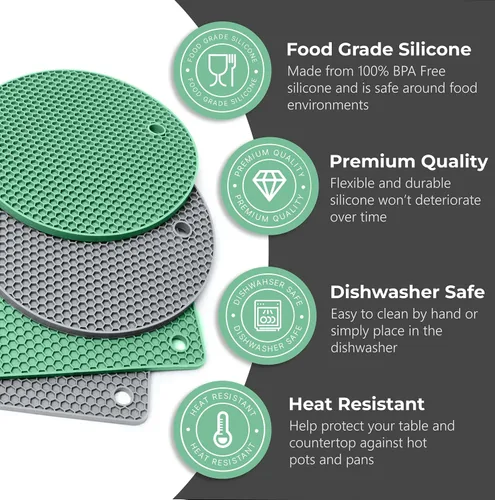 Miniatura 4 de Salvamanteles de silicona para platos calientes, ollas, sartenes (paquete de 4) – Soportes para ollas resistentes al calor para alfombrillas