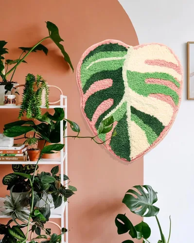Miniatura 2 de Alfombra de baño de hoja de Monstera abigarrada, con forma de Monstera tropical, bonita alfombra de baño para decoración de baño, alfombra estética