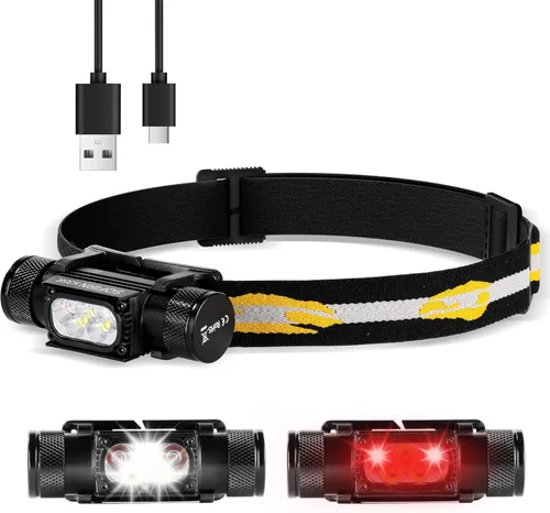 Sofirn Linterna de Cabeza LED Recargable, H35R Luz de Cabeza Super Brillante y Ligera con Luz Roja Profunda de 660nm, Luz Blanca de 1500 Lúmenes,
