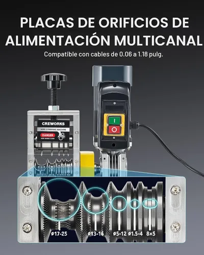 Miniatura 4 de CREWORKS Máquina peladora automática de cables con motor de 180 W, máquina peladora de cables eléctricos de 5 cuchillas para alambre de chatarra