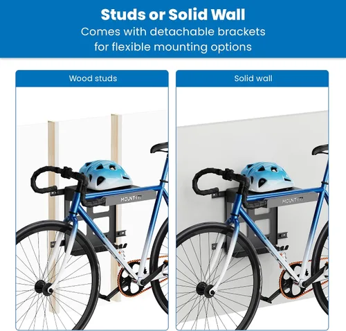 Miniatura 4 de Mount-It! Soporte de pared para bicicleta con estante y ganchos, soporte horizontal para interiores para garaje, hogar, ahorro de espacio, colgador